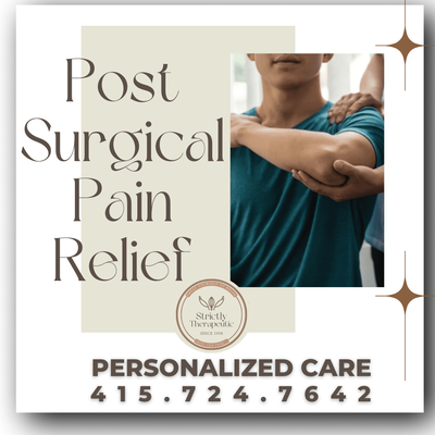 Post Surgical Pain Relief - Deep Tissue, Manual Therapy, Soft tissue Release, Neuromuscular Re-education, Sports Massage, Remedial Orthopedic, Pain Relief & More! Post Surgical Pain Relief - Deep Tissue, Manual Therapy, Soft tissue Release, Neuromuscular Re-education, Sports Massage, Remedial Orthopedic, Pain Relief & More!