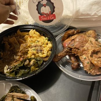 Soul 2 Go - Lemon pepper leg quarters with spoiled cabbage salty greens box Mac and cheese - Soul Food Near Me - Columbus, Ohio