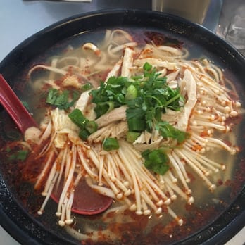 King Noodle - Szechuan spicy broth w/QQ noodles, cabbage, mushrooms, enoki mushrooms, and chicken. Doesn't look that spicy, but it was!!! - Noodles Near Me - Seattle, Washington King Noodle - Szechuan spicy broth w/QQ noodles, cabbage, mushrooms, enoki mushrooms, and chicken. Doesn't look that spicy, but it was!!! - Noodles Near Me - Seattle, Washington