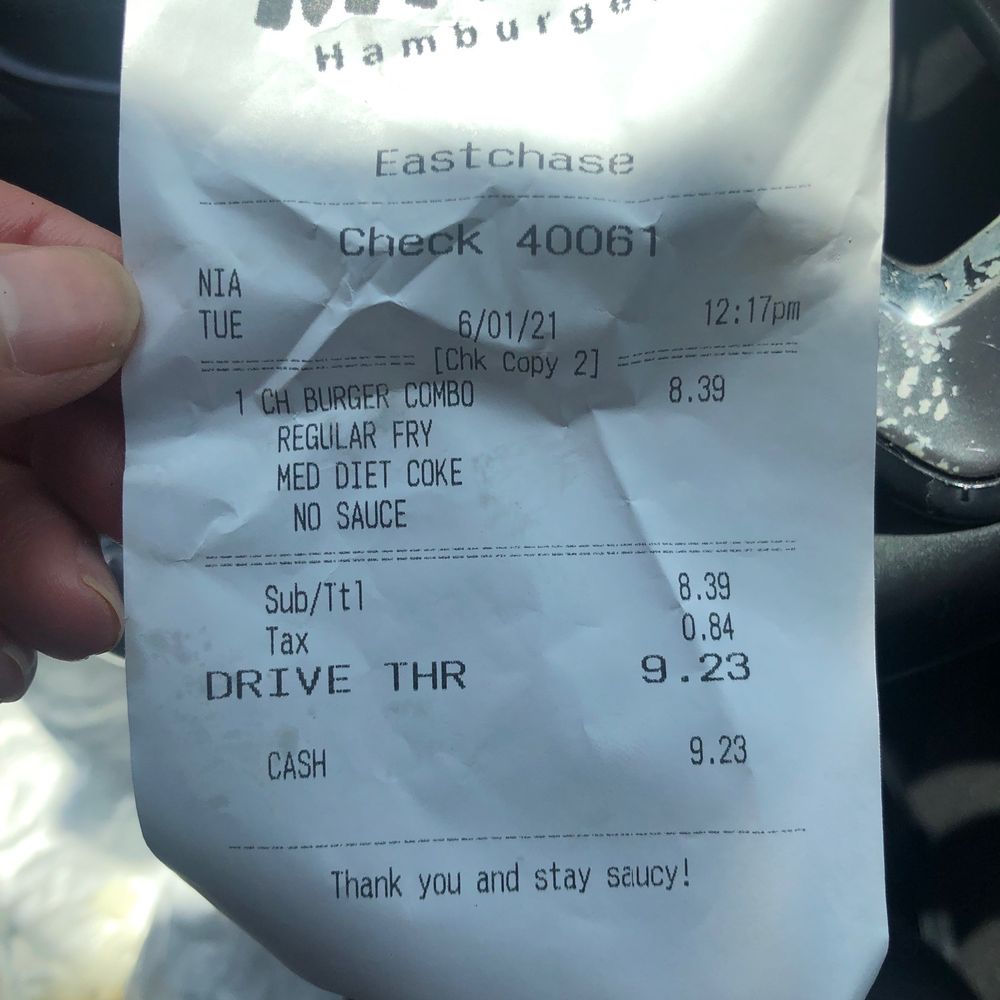 a receipt for a car