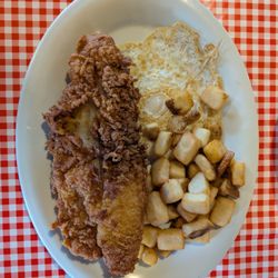 Big Ed’s City Market Restaurant - Fried Catfish with Egg and Home Fries