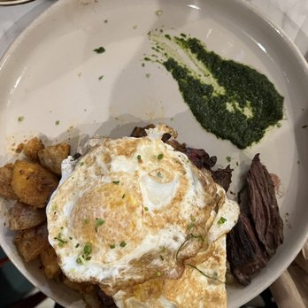 Hatch 44 Cafe - Skirt Steak & Eggs... $29.50 Marinated skirt steak and two fresh eggs over easy, served with a chimmichurri sauce and seasoned potatoes - Cafes Near Me - Metuchen, New Jersey Hatch 44 Cafe - Skirt Steak & Eggs... $29.50 Marinated skirt steak and two fresh eggs over easy, served with a chimmichurri sauce and seasoned potatoes - Cafes Near Me - Metuchen, New Jersey