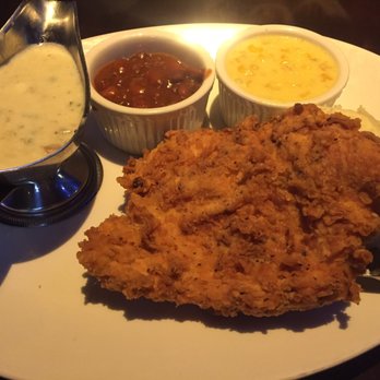 Yard House - Southern fried chicken breast with bourbon gravy, spinach mashed potatoes(under the chicken), creamed corn and BBQ baked beans - Bars Near Me - Moorestown, New Jersey Yard House - Southern fried chicken breast with bourbon gravy, spinach mashed potatoes(under the chicken), creamed corn and BBQ baked beans - Bars Near Me - Moorestown, New Jersey