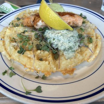 PRESS Coffee Crêpes Cocktails - Salmon waffle. - Coffee & Tea Near Me - Durham, North Carolina PRESS Coffee Crêpes Cocktails - Salmon waffle. - Coffee & Tea Near Me - Durham, North Carolina