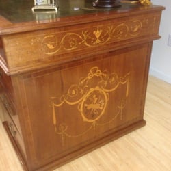 Global Consignments - 1800,s English leather top partners desk with inlay