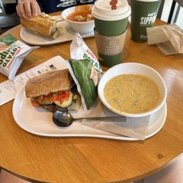 Cheesesteak and broccoli cheese soup with free chips