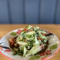 Larb Thai-Isan - TUM TAENG Cucumber salad with salted crab and fermented fish sauce.