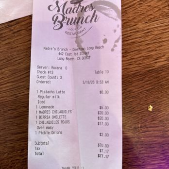 Madres Brunch - Bad service no eye contact till she handed the bill! - Breakfast & Brunch Near Me - Long Beach, California Madres Brunch - Bad service no eye contact till she handed the bill! - Breakfast & Brunch Near Me - Long Beach, California