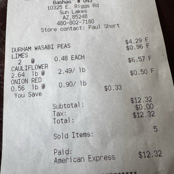 Bashas' - Receipt from bushes showing the outrageous amount for head of cauliflower!! - Grocery Near Me - Sun Lakes, Arizona Bashas' - Receipt from bushes showing the outrageous amount for head of cauliflower!! - Grocery Near Me - Sun Lakes, Arizona