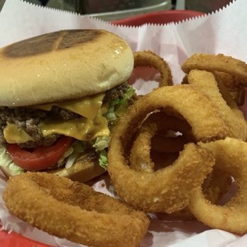 Hamburger Happiness - Double cheeseburger and onion rings - Hot Dogs Near Me - Minden, Louisiana Hamburger Happiness - Double cheeseburger and onion rings - Hot Dogs Near Me - Minden, Louisiana