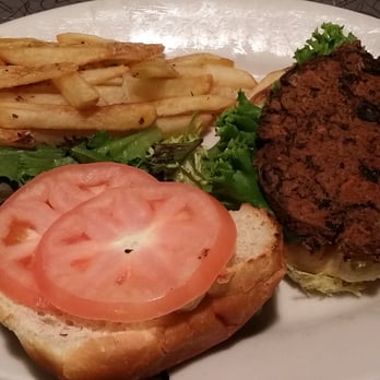 Veggie Galaxy - Blackbean burger with fries - Breakfast & Brunch Near Me - Cambridge, Massachusetts