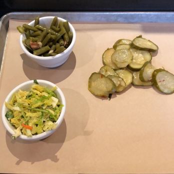 Ten50 BBQ - Cole slaw, green beans, and pickles - Barbeque Near Me - Richardson, Texas Ten50 BBQ - Cole slaw, green beans, and pickles - Barbeque Near Me - Richardson, Texas
