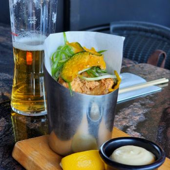 Kontentsu - Karaage Fried Chicken Plate With A Glass of Beer - Ramen Near Me - Glendale, California