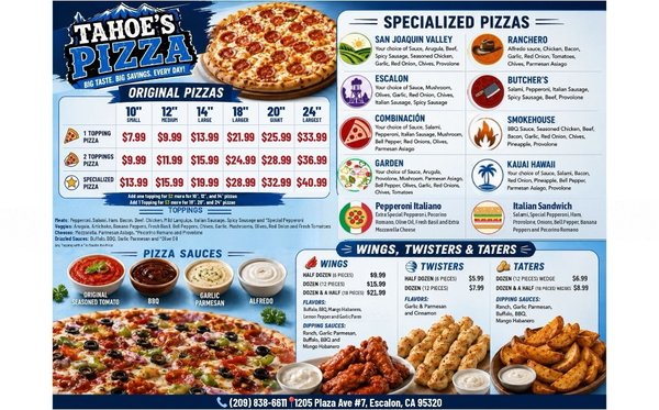 Menu photo 2 Tahoe’s Pizza Escalon, CA Menu photo 2 Tahoe’s Pizza Escalon, CA