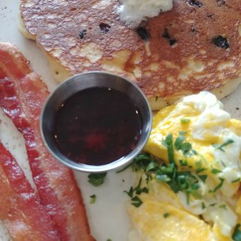 First Watch - Blueberry Pancake, scrambled eggs and bacon - Breakfast & Brunch Near Me - San Antonio, Texas