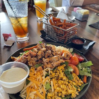 Rockwood - COBB SALAD with chicken + Sweet Potato fries + ice tea - Sports Bars Near Me - Gainesville, Virginia Rockwood - COBB SALAD with chicken + Sweet Potato fries + ice tea - Sports Bars Near Me - Gainesville, Virginia
