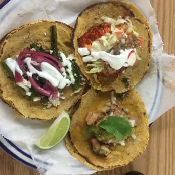 Mid St8 Taco - Fish taco, taco al pastor, and a grilled asparagus with queso fresco and pickled onions taco. - Mexican Near Me - Lemoyne, Pennsylvania