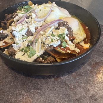 Flavors In The Park - Alebrijes Chilaquiles read and green - New American Near Me - Glendale, Arizona Flavors In The Park - Alebrijes Chilaquiles read and green - New American Near Me - Glendale, Arizona