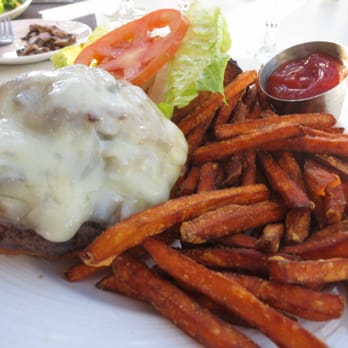 Chandler's Oceanfront Dining - Weekly burger with sweet potato fries cooked medium - New American Near Me - Carlsbad, California
