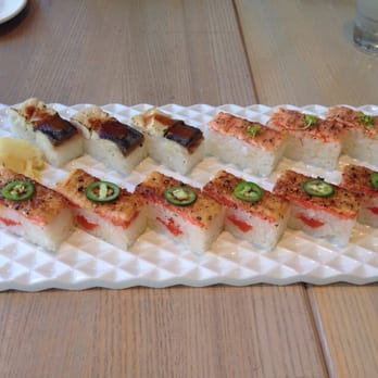 Miku - Half order Saba and Ebi, fill order sake aburi Oshi sushi - Japanese Near Me - Vancouver, British Columbia