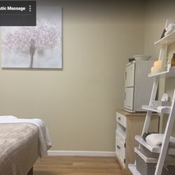 Granger Therapeutic Massage - One of our single rooms for massage with shelf for clean towels, oils, etc.
