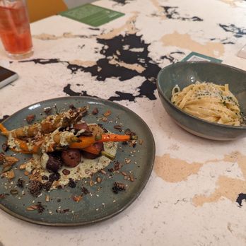 Google Visitor Experience Cafe - Roasted carrot and marbled potato salad with butter noodles - Cafes Near Me - Mountain View, California
