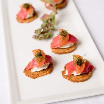 Lisa Dupar Catering - Geraldine & Dominique Salmon Gravlax on a Bagel Chip - Caterers Near Me - Redmond, Washington Lisa Dupar Catering - Geraldine & Dominique Salmon Gravlax on a Bagel Chip - Caterers Near Me - Redmond, Washington