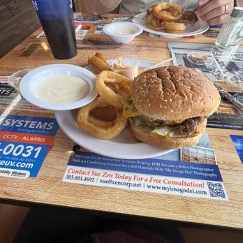 The Pinon Cafe - Green chile burger with onion rings!! - Cafes Near Me - Payson, Arizona
