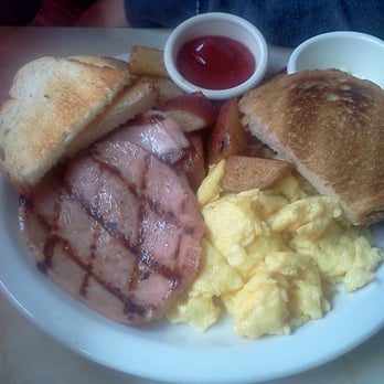 Tico's Breakfast and Lunch - Scrambled Eggs with Ham Steak, Potatoes, and Toast - Breakfast & Brunch Near Me - Marina, California Tico's Breakfast and Lunch - Scrambled Eggs with Ham Steak, Potatoes, and Toast - Breakfast & Brunch Near Me - Marina, California