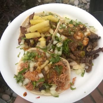 Los Chilangos - One taco each of chicken, pork and beef - Mexican Near Me - Bellevue, Washington