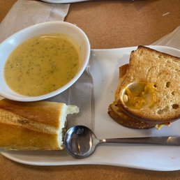 Broccoli and cheddar soup, chipotle bacon melt
