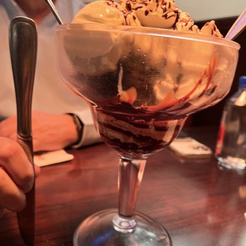 Hard Rock Cafe - Fudge brownie sundae. The knife gives you a perspective how big/tall the cup is. Unfortunately, the contents are not sufficient. - American Near Me - New York, New York Hard Rock Cafe - Fudge brownie sundae. The knife gives you a perspective how big/tall the cup is. Unfortunately, the contents are not sufficient. - American Near Me - New York, New York