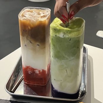 Playground Cafe - Strawberry Espresso, matcha taro latte, and mango croffle - Cafes Near Me - Toronto, Ontario