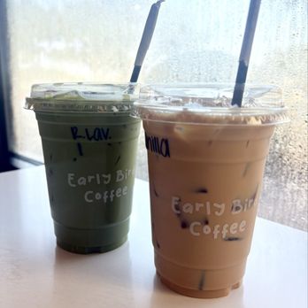 Early Bird Coffee - iced lavender rosemary matcha and iced vanilla latte - Coffee & Tea Near Me - San Antonio, Texas Early Bird Coffee - iced lavender rosemary matcha and iced vanilla latte - Coffee & Tea Near Me - San Antonio, Texas