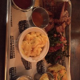 Brisket plate with collard greens, jalapeño corn bread, Mac and cheese. Cole slaw, and some sauces Brisket plate with collard greens, jalapeño corn bread, Mac and cheese. Cole slaw, and some sauces