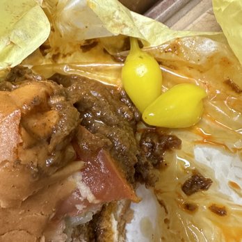 Original Tommy's - Double Chili Cheese Burger with two yellow peppers - Burgers Near Me - El Monte, California Original Tommy's - Double Chili Cheese Burger with two yellow peppers - Burgers Near Me - El Monte, California