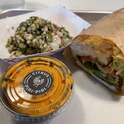Toma Mojo Grill - Chicken Sandwich, 3-grain salad and Citrus Piri sauce.