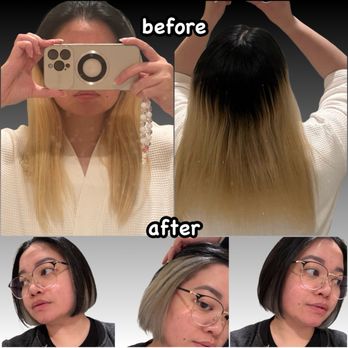 Bliss Beauty - From overgrown blonde A Line Bob Cut to grey peekaboo Bob Cut. - Hair Salons Near Me - Los Angeles, California