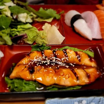 Sushi Cafe - Bento Box: Teriyaki Salmon+ Sushi Nigiri - Japanese Near Me - Sacramento, California Sushi Cafe - Bento Box: Teriyaki Salmon+ Sushi Nigiri - Japanese Near Me - Sacramento, California