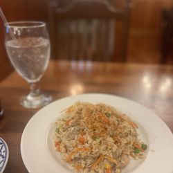 The Bangkok Thai Cuisine - Spicy Basil (Phad Kraphrao) and a nice glass of water