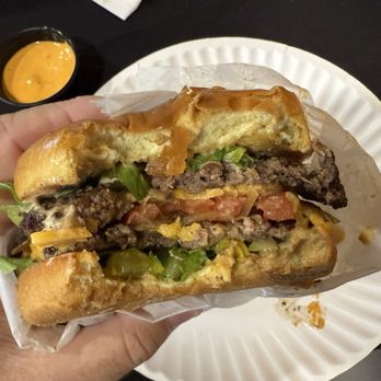 Big Belly's - The Smash Burger from the inside. Big enough for ya? Delicious! - Salad Near Me - Point of Rocks, Maryland