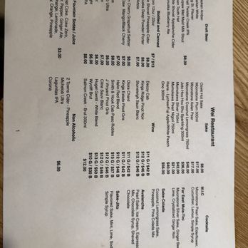 Wei Restaurant - Menu 8/31/25 drinks - Chinese Near Me - Anchorage, Alaska