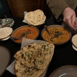Garlic naan, truffle naan, chutneys, heritage Kashmiri lamb, Ziqr tikka masala