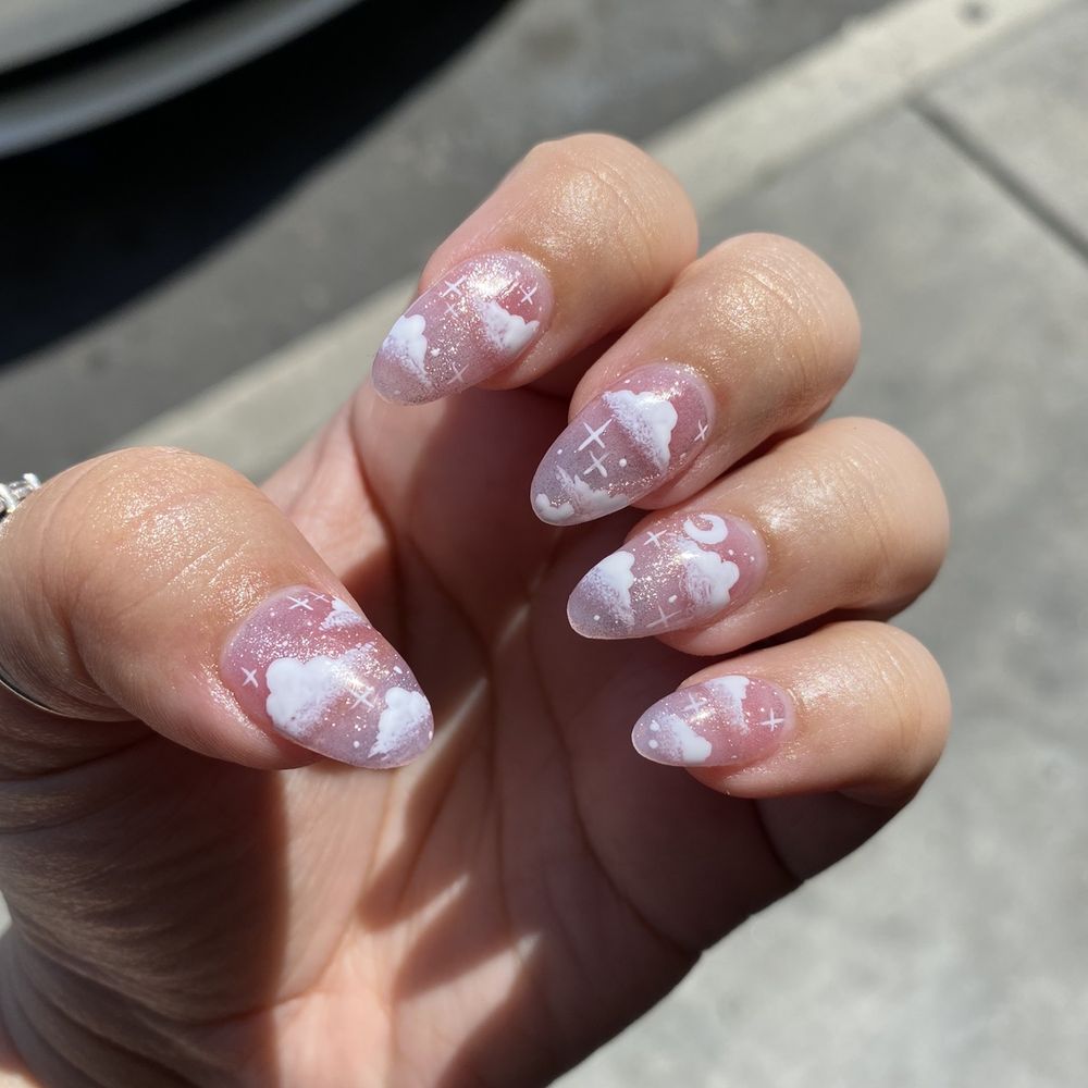 Full set acrylic with design and cat eye jelly gel polish Full set acrylic with design and cat eye jelly gel polish