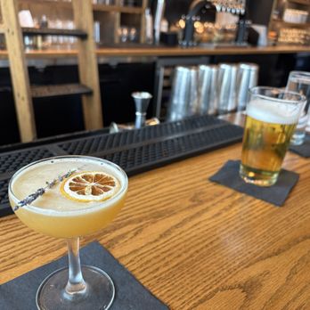Dram & Draught - The Lady Grey (left) and a beer. - Cocktail Bars Near Me - Cary, North Carolina