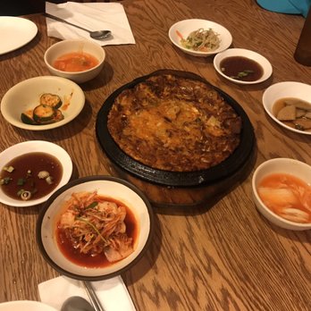Lighthouse Tofu - Kimchi and Pork Pajun and side dishes - Korean Near Me - Annandale, Virginia