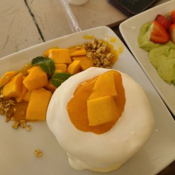 Nostimo Cafe & Tea - Mango soufflé pancake - Coffee & Tea Near Me - Westminster, California Nostimo Cafe & Tea - Mango soufflé pancake - Coffee & Tea Near Me - Westminster, California