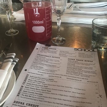 School Restaurant - The menu and a carafe of blood orange mimosa. I wasn't obsessed, I've had it better elsewhere but they have a few flavors to choose from. - Bakeries Near Me - Toronto, Ontario School Restaurant - The menu and a carafe of blood orange mimosa. I wasn't obsessed, I've had it better elsewhere but they have a few flavors to choose from. - Bakeries Near Me - Toronto, Ontario