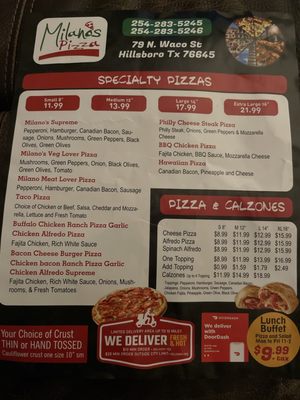 Menu photo 1 Milano's Pizza Hillsboro, TX Menu photo 1 Milano's Pizza Hillsboro, TX