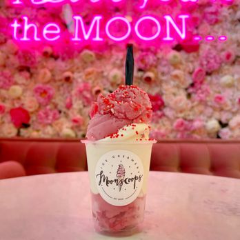 Moonscoops Ice Creamery - MoonScoops DoubleTrouble: House made MoonIce and Straus Organic Vanilla soft serve together for a strawberries & cream delight! Yummm!!! - Ice Cream & Frozen Yogurt Near Me - Marina, California Moonscoops Ice Creamery - MoonScoops DoubleTrouble: House made MoonIce and Straus Organic Vanilla soft serve together for a strawberries & cream delight! Yummm!!! - Ice Cream & Frozen Yogurt Near Me - Marina, California